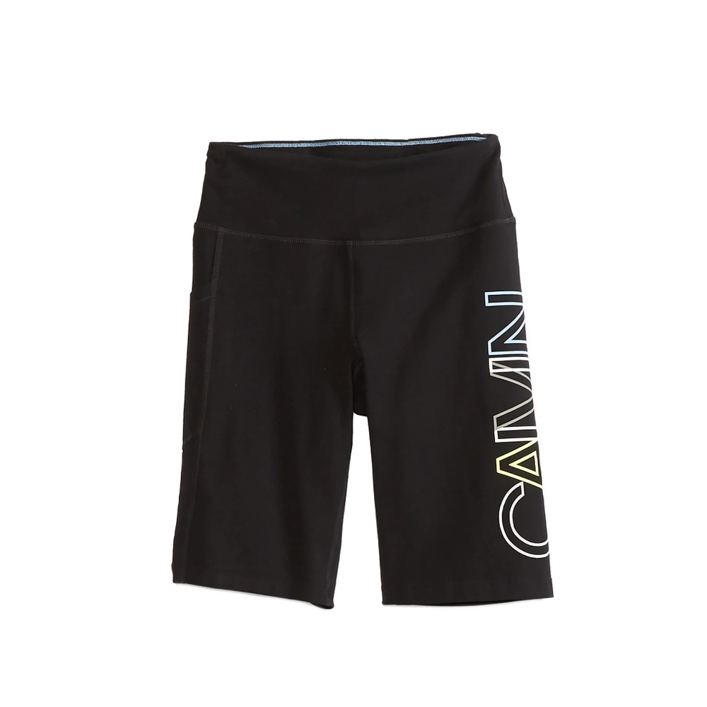 NWT Calvin Klein Wmns SBlack White Logo High Waist Biker Shorts - Picture 3 of 6